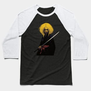 Ninja Queen: Retro Anime Warrior in Black & Yellow Baseball T-Shirt